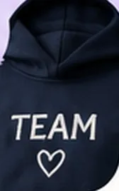 Navy hoodie embroidered with 'Team' and a heart